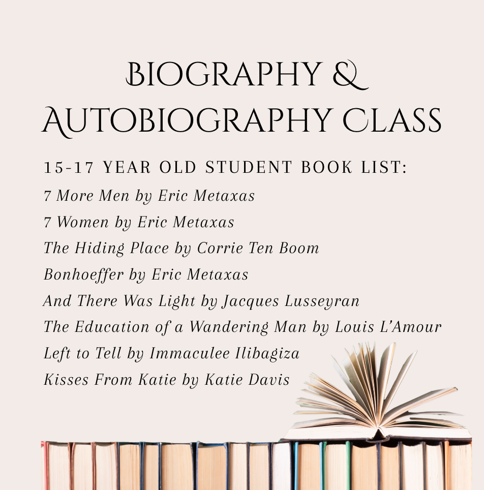 Biography & Autobiography Class | 15-17 Year Old | FALL 2026